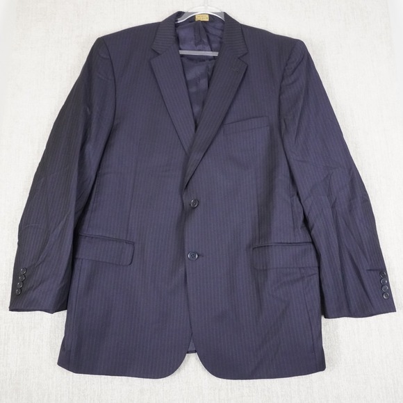 Jos. A. Bank Other - Jos A. Bank Blazer Mens 46L Blue Pinstriped Gold 100% Wool CentoCinquanta 150